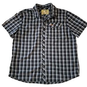 Men's Mossy Oak Black and Gray Checked Casual Button Up Shirt Short Sleeve XL